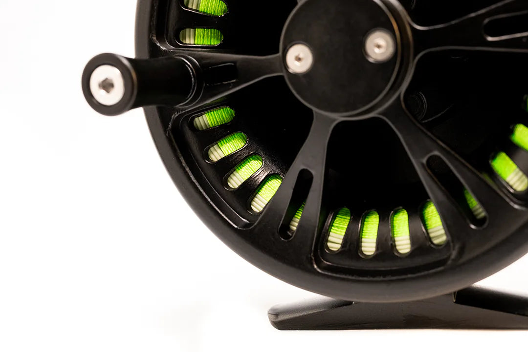 Shadow Pre-loaded Large Arbor Fly Fishing Reel & Spare Spool Handle Close Up