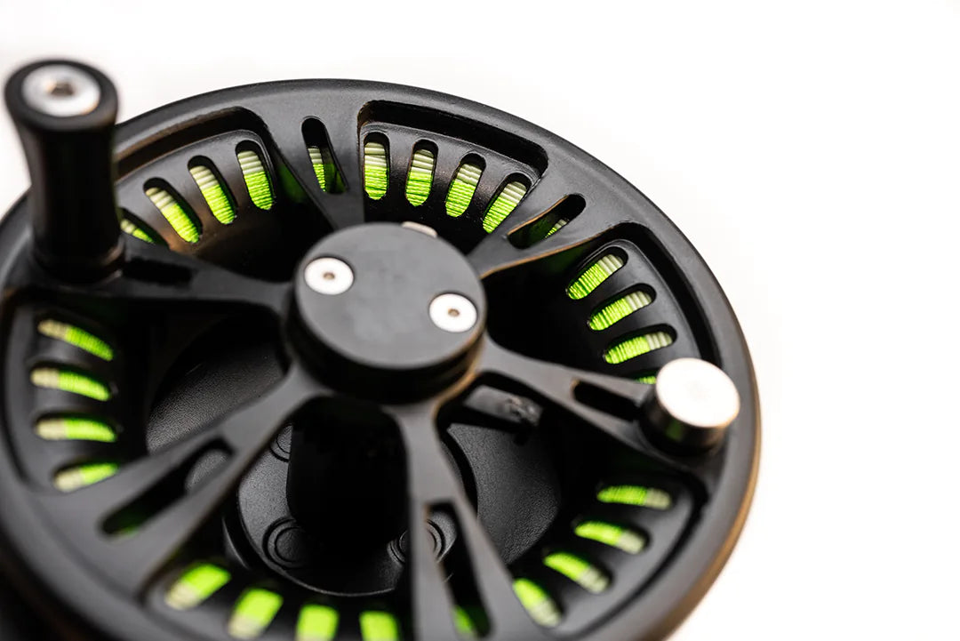 Shadow Pre-loaded Large Arbor Fly Fishing Reel & Spare Spool Handle Side