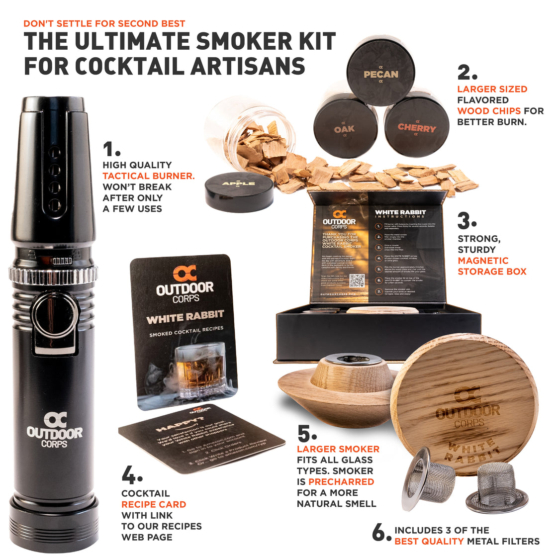 OUTDOOR CORPS White Rabbit Cocktail Smoker Kit With Premium Outdoor Tactical Torch Burner